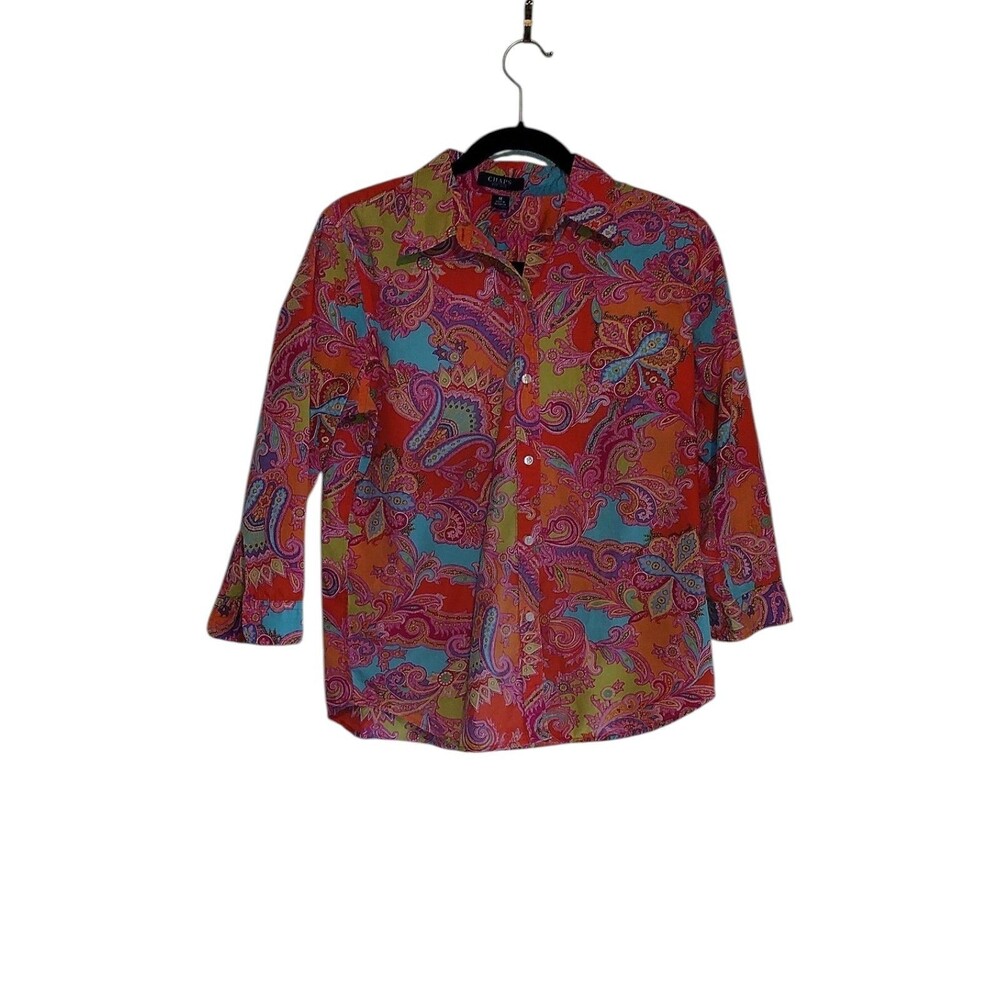Chaps Womens Blouse Paisley Colorful Size Medium